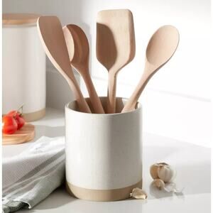 Threshold Camwood Collection Cream Stoneware Utensil Holder NEW